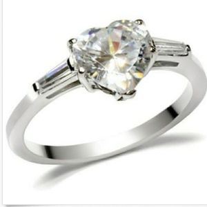 Silver Plated Ring Heart Cubic Zirconia  Size 9 10 promise  *